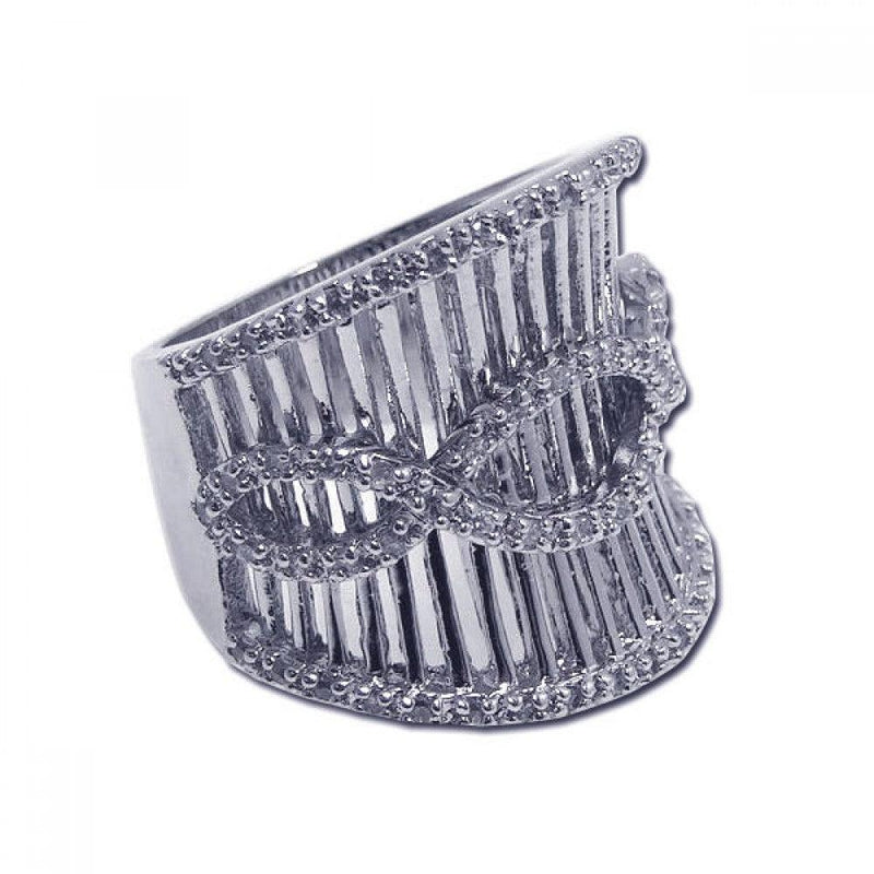 Closeout-Silver 925 Rhodium Plated Clear CZ Ornate Cigar Band Ring - BGR00146 | Silver Palace Inc.