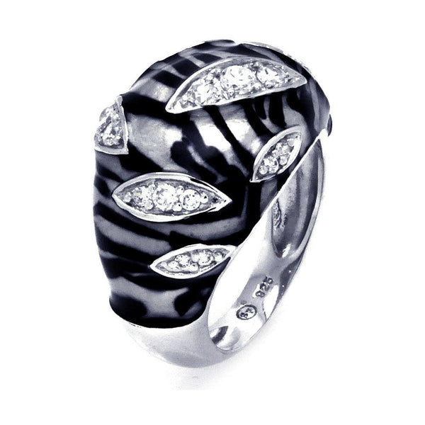 Closeout-Silver 925 Rhodium Plated Clear CZ Zebra Stripe Ring - BGR00150 | Silver Palace Inc.