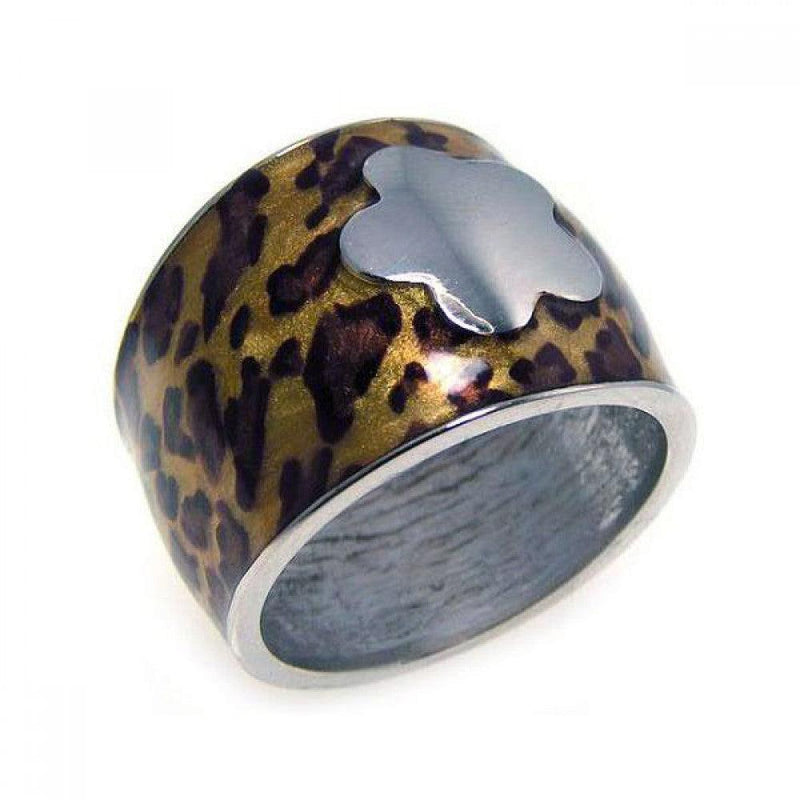 Closeout-Silver 925 Rhodium Plated Leopard Print Spot Flower Ring - BGR00155 | Silver Palace Inc.