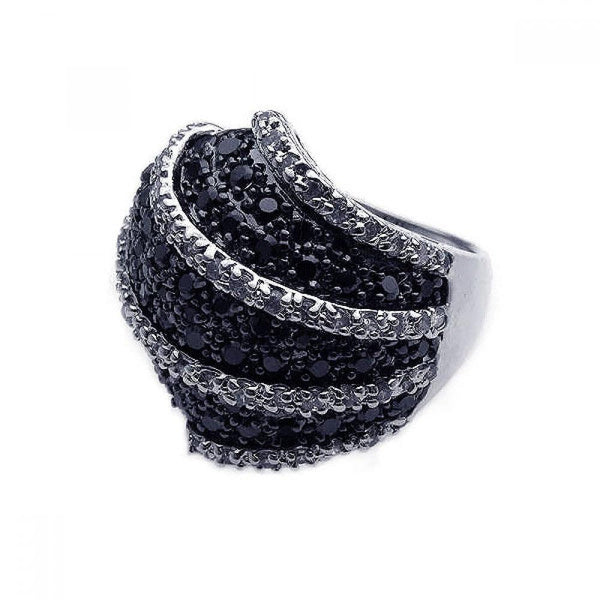 Closeout-Silver 925 Rhodium and Black Rhodium Plated Clear and Black Pave Set CZ Dome Ring - BGR00172 | Silver Palace Inc.