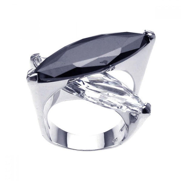 Closeout-Silver 925 Rhodium Plated Black and Clear CZ Crossing Ring - BGR00175 | Silver Palace Inc.