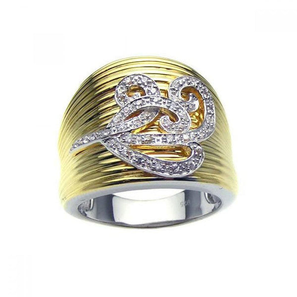 Closeout-Silver 925 Rhodium and Gold Plated Clear CZ Flower Ring - BGR00179 | Silver Palace Inc.