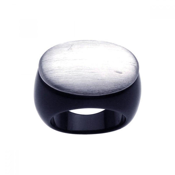 Closeout-Silver 925 Rhodium Plated Matte Finish Oval Ring - BGR00191 | Silver Palace Inc.