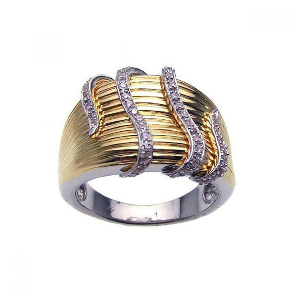 Closeout-Silver 925 Rhodium and Gold Plated Clear CZ Tendril Wrap Ring - BGR00192 | Silver Palace Inc.