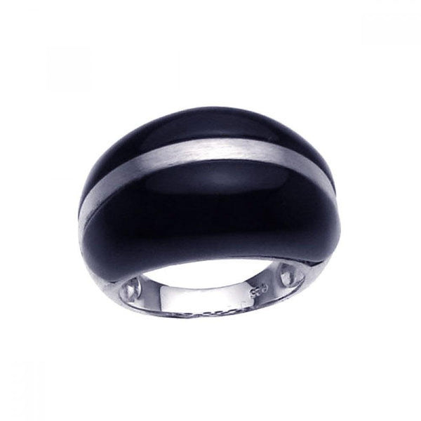 Closeout-Silver 925 Rhodium Plated Black Onyx Dome Ring - BGR00202 | Silver Palace Inc.