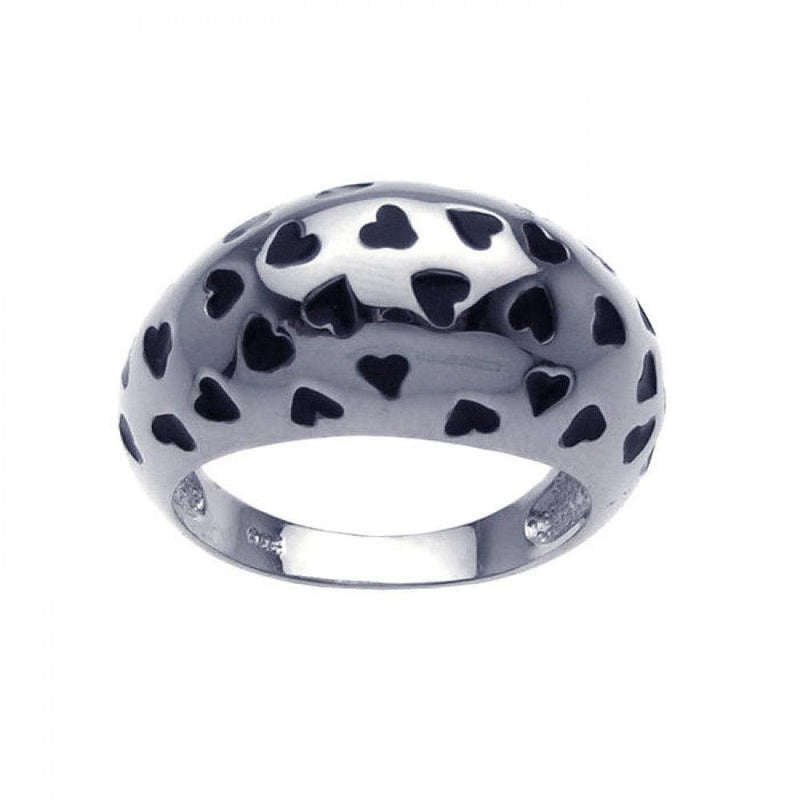 Closeout-Silver 925 Rhodium Plated Black Enamel Heart Dome Ring - BGR00205 | Silver Palace Inc.
