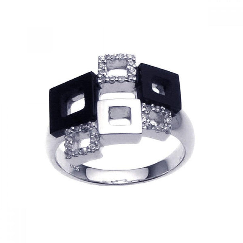 Closeout-Silver 925 Rhodium Plated Clear CZ Multi Square Ring - BGR00206 | Silver Palace Inc.