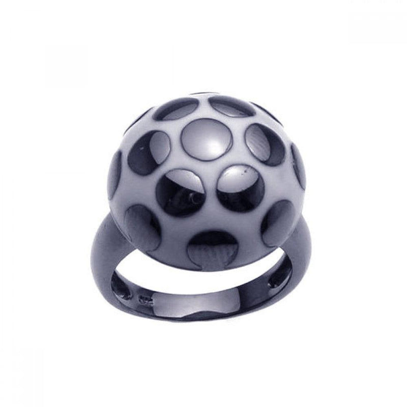 Closeout-Silver 925 Black Rhodium Plated White and Black Enamel Mushroom Ring - BGR00208 | Silver Palace Inc.