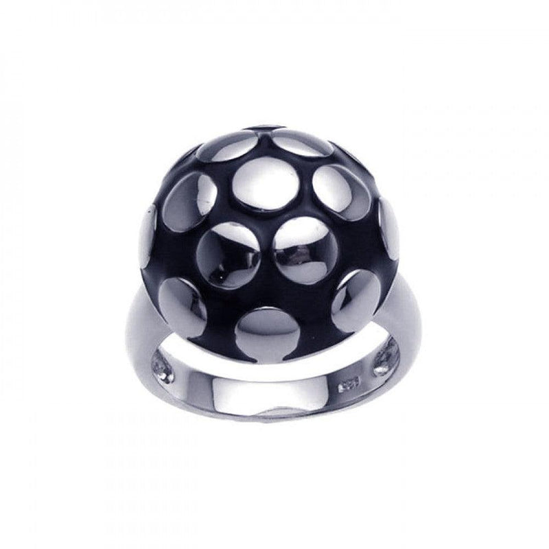 Closeout-Silver 925 Rhodium Plated Black Enamel Mushroom Ring - BGR00209 | Silver Palace Inc.