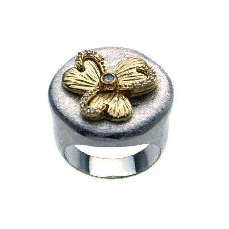 Closeout-Silver 925 Rhodium and Gold Plated 2 Toned CZ Flower Ring - BGR00220 | Silver Palace Inc.
