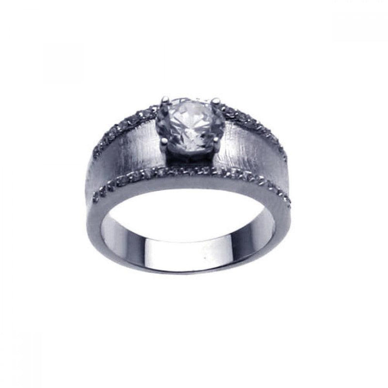 Closeout-Silver 925 Rhodium Plated Matte Finish Clear Center CZ Ring - BGR00221 | Silver Palace Inc.