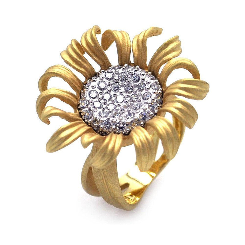 Closeout-Silver 925 Rhodium and Gold Plated Pave Set Clear CZ Sunflower  Ring - BGR00231 | Silver Palace Inc.