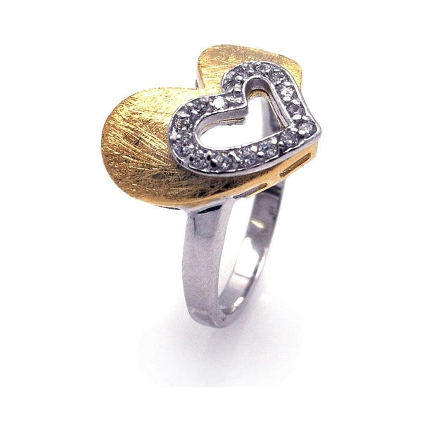 Closeout-Silver 925 Rhodium and Gold Plated 2 Toned Clear CZ Open Heart Ring - BGR00232 | Silver Palace Inc.