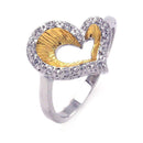 Closeout-Silver 925 Rhodium and Gold Plated 2 Toned Clear CZ Open Heart Ring - BGR00234 | Silver Palace Inc.