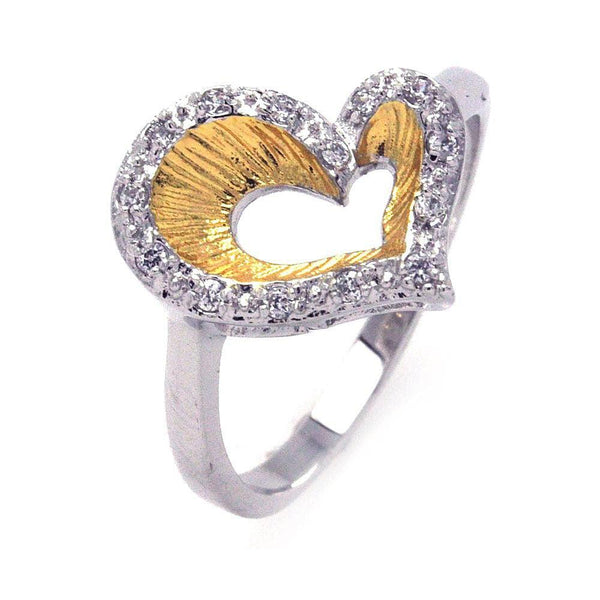 Closeout-Silver 925 Rhodium and Gold Plated 2 Toned Clear CZ Open Heart Ring - BGR00234 | Silver Palace Inc.