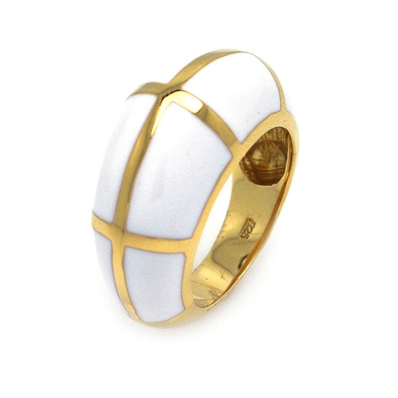 Closeout-Silver 925 Gold Plated White Enamel Ring - BGR00237 | Silver Palace Inc.