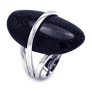 Closeout-Silver 925 Rhodium Plated Oval Black Quartz Ring - BGR00238 | Silver Palace Inc.