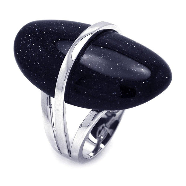 Closeout-Silver 925 Rhodium Plated Oval Black Quartz Ring - BGR00238 | Silver Palace Inc.