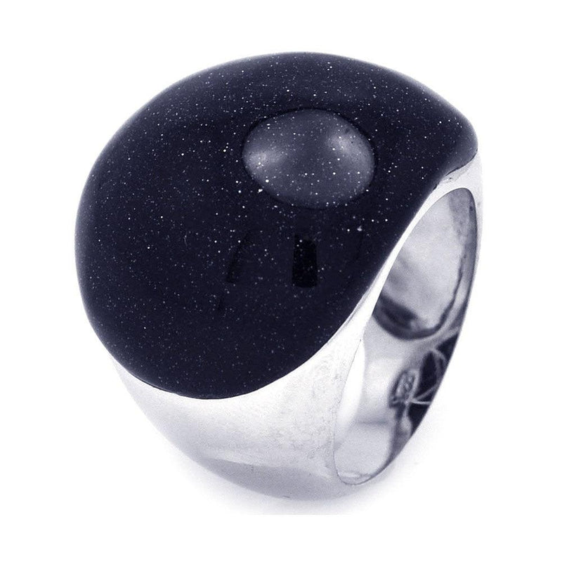 Closeout-Silver 925 Rhodium Plated Black Quartz Dome Ring - BGR00239 | Silver Palace Inc.