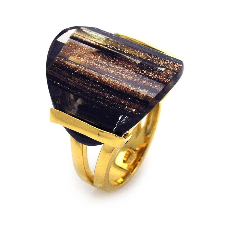 Closeout-Silver 925 Gold Plated Sandstone Ring - BGR00240 | Silver Palace Inc.