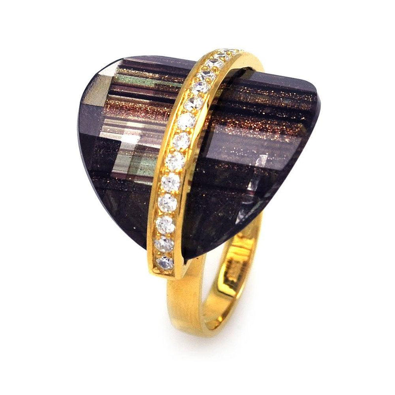 Closeout-Silver 925 Gold Plated Clear CZ Sandstone Ring - BGR00241 | Silver Palace Inc.