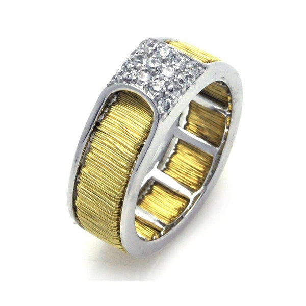 Closeout-Silver 925 Rhodium and Gold Plated Wire Clear Pave Set CZ Ring - BGR00245 | Silver Palace Inc.