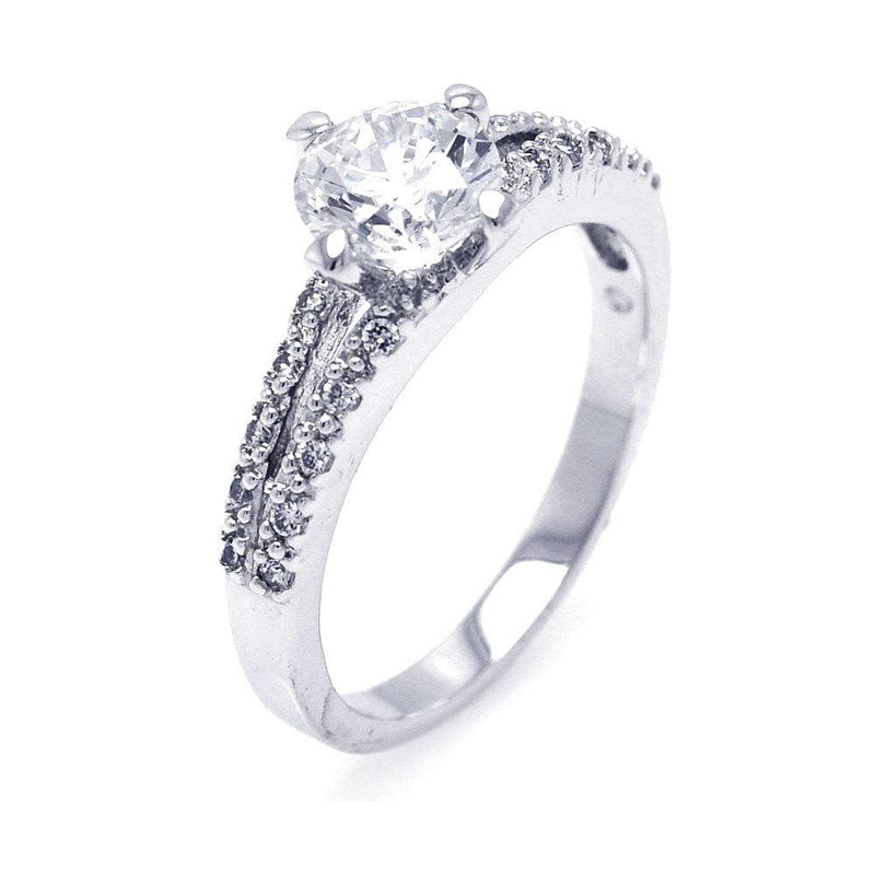Silver 925 Rhodium Plated Round Center CZ Bridal Ring - BGR00253 | Silver Palace Inc.