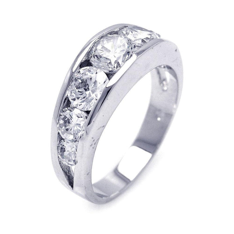 Closeout-Silver 925 Rhodium Plated Round Clear CZ Graduated Ring - BGR00261 | Silver Palace Inc.
