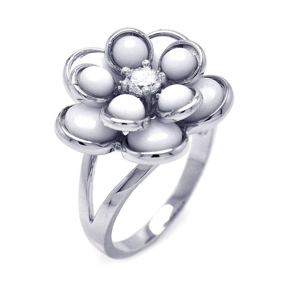 Closeout-Silver 925 Rhodium Plated CZ Flower Ring - BGR00264 | Silver Palace Inc.