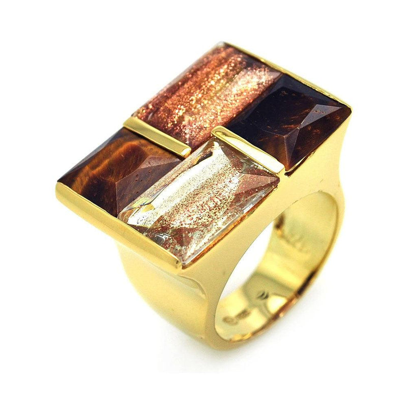 Closeout-Silver 925 Gold Plated Multi Colored Stone Square Ring - BGR00267 | Silver Palace Inc.