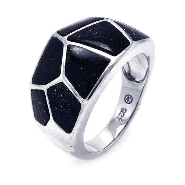 Closeout-Silver 925 Rhodium Plated Black Quartz Multi Shaped Ring - BGR00269 | Silver Palace Inc.