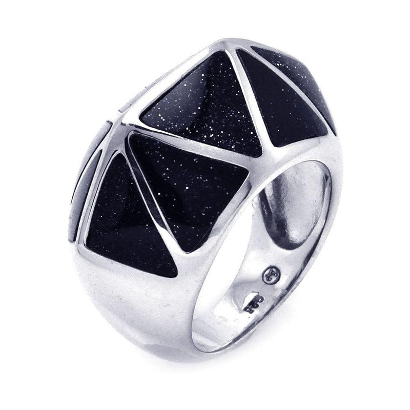 Closeout-Silver 925 Rhodium Plated Black Quartz Triangle Ring - BGR00270 | Silver Palace Inc.