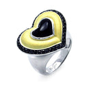 Closeout-Silver 925 Rhodium, Black Rhodium, and Gold Plated 3 Toned Black CZ Heart Ring - BGR00274 | Silver Palace Inc.