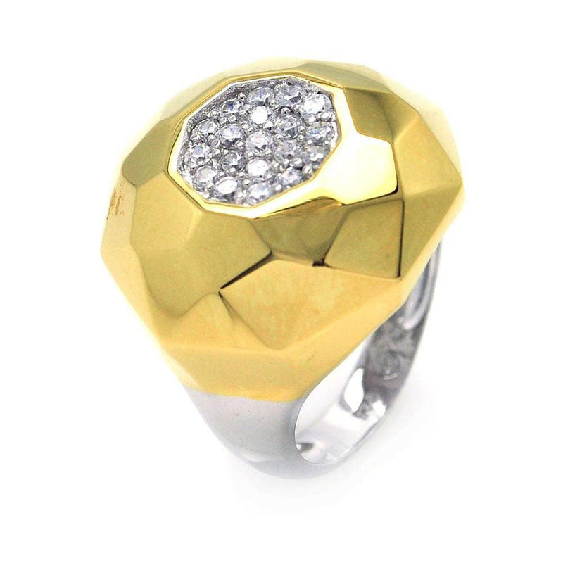 Closeout-Silver 925 Rhodium and Gold Plated 2 Toned Pave Set Clear CZ Round Ring - BGR00275 | Silver Palace Inc.