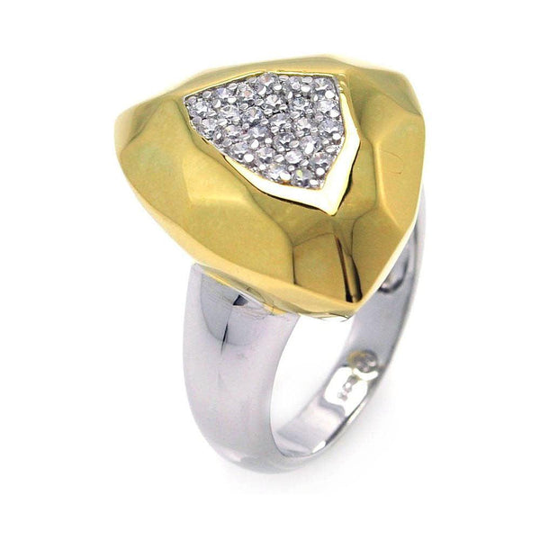 Closeout-Silver 925 Rhodium and Gold Plated 2 Toned Pave Set Clear CZ Hammered Ring - BGR00277 | Silver Palace Inc.