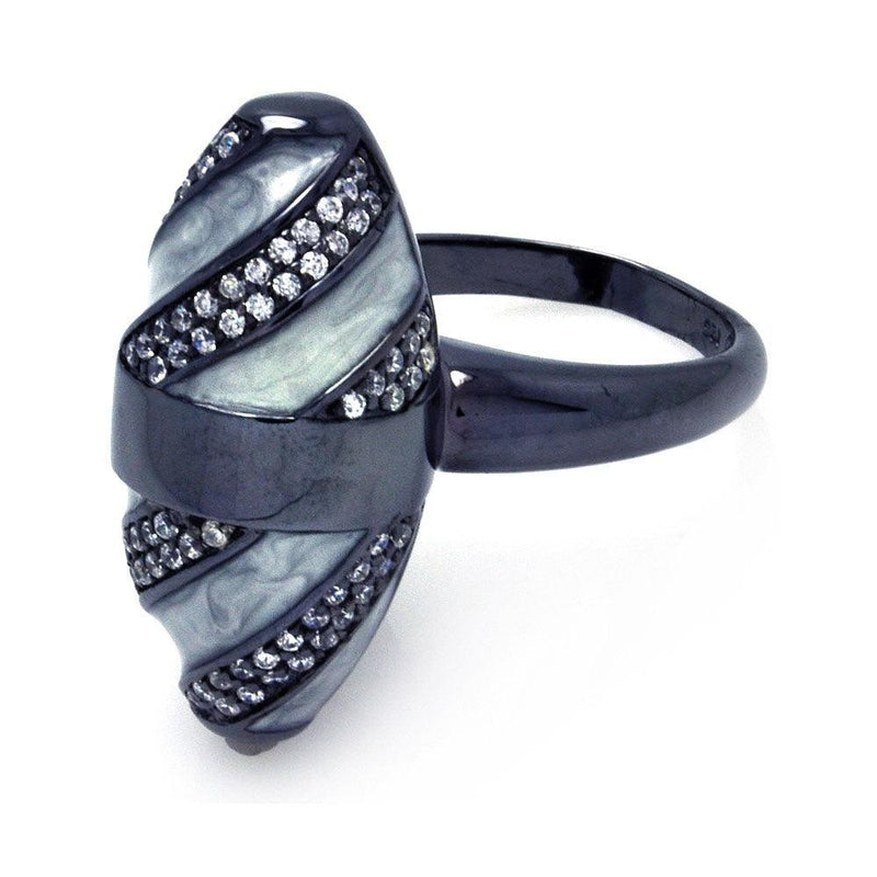 Closeout-Silver 925 Black Rhodium Plated High Polish Clear Pave Set CZ Oval Ring - BGR00281 | Silver Palace Inc.