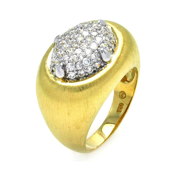 Closeout-Silver 925 Rhodium and Gold Plated 2 Toned Matte Finish Clear Pave Set CZ Ring - BGR00284 | Silver Palace Inc.
