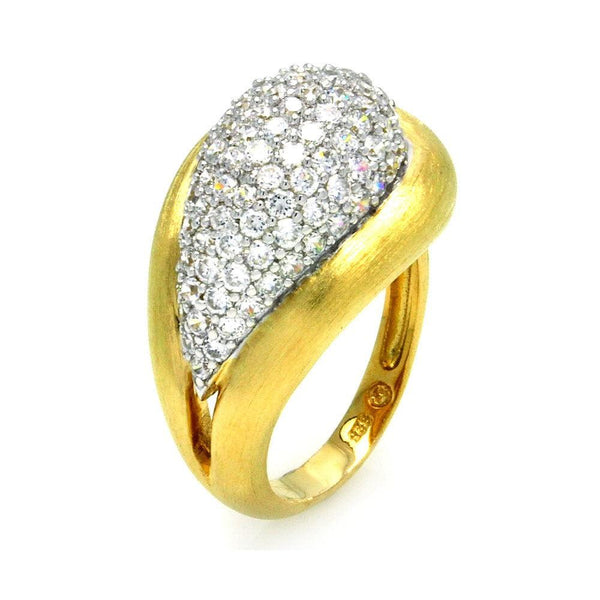 Closeout-Silver 925 Rhodium and Gold Plated 2 Toned Matte Finish Clear Pave Set CZ Teardrop Ring - BGR00285 | Silver Palace Inc.