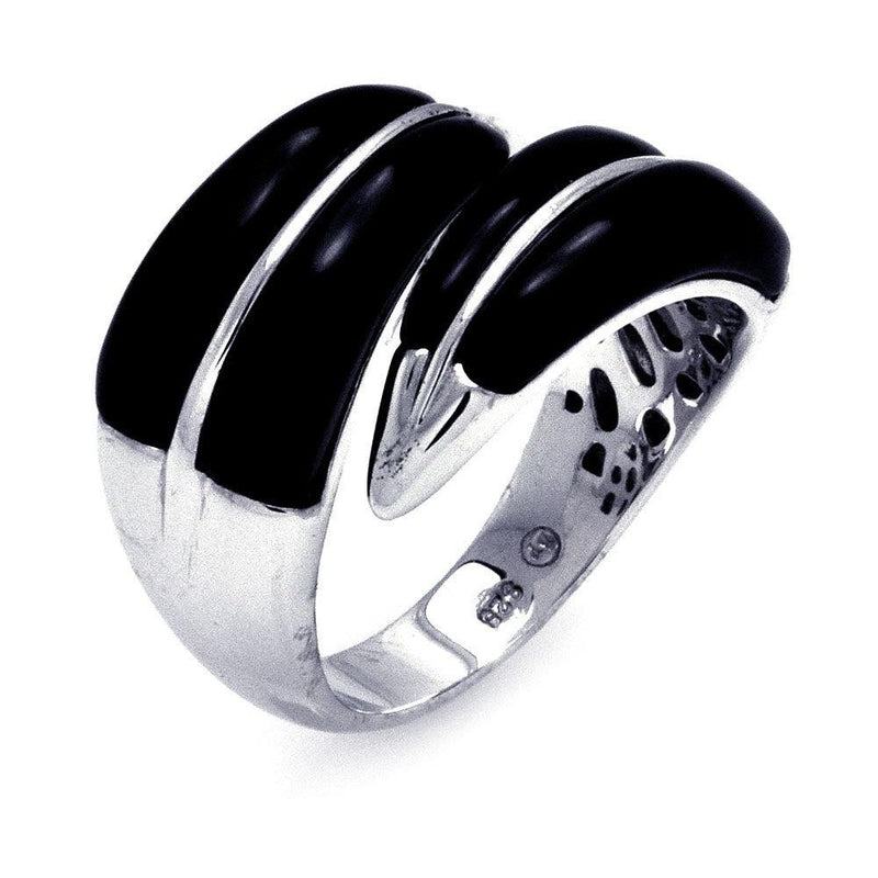 Closeout-Silver 925 Rhodium Plated Black Onyx Adjustable Ring - BGR00286 | Silver Palace Inc.