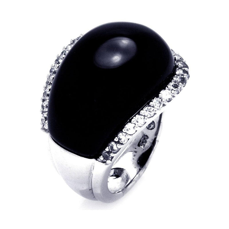 Closeout-Silver 925 Rhodium Plated Black Onyx Clear CZ Border Ring - BGR00290 | Silver Palace Inc.