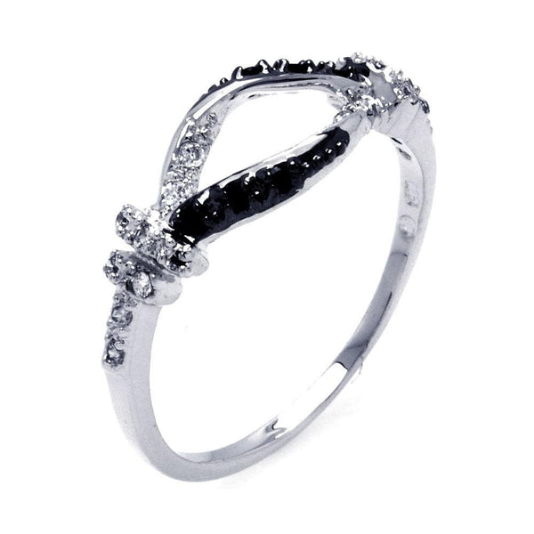 Closeout-Silver 925 Rhodium and Black Rhodium Plated 2 Toned Clear and Black CZ Open Center Ring - BGR00296 | Silver Palace Inc.