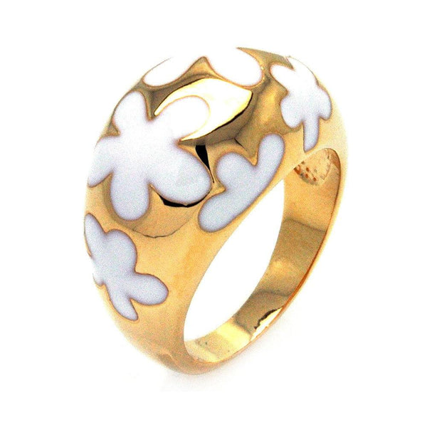 Closeout-Silver 925 Gold Plated White Enamel Flower Dome Ring - BGR00298 | Silver Palace Inc.