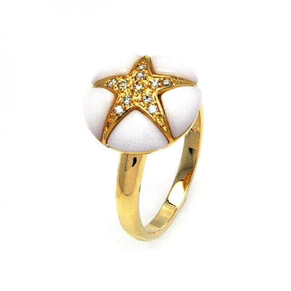 Closeout-Silver 925 Gold Plated White Onyx Clear CZ Starfish Ring - BGR00300 | Silver Palace Inc.