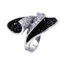 Silver 925 Rhodium and Black Rhodium Plated 2 Toned Black and Clear Pave Set CZ Open Folds Ring - BGR00303 | Silver Palace Inc.