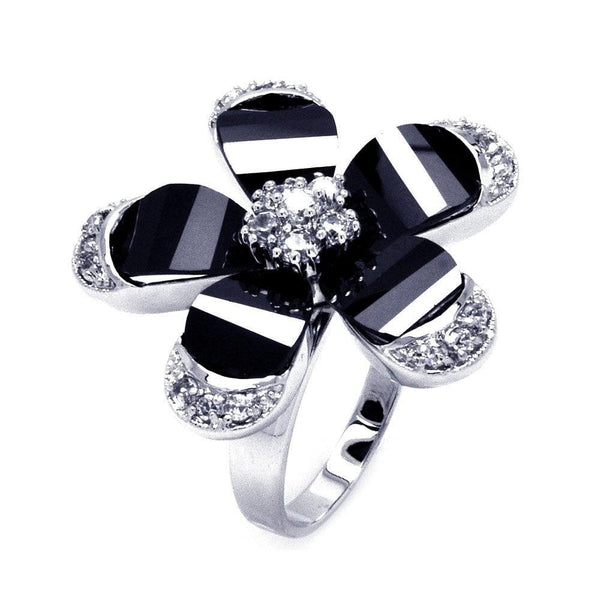 Silver 925 Rhodium Plated Clear CZ Flower Ring - BGR00306 | Silver Palace Inc.