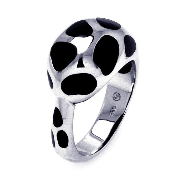 Closeout-Silver 925 Rhodium Plated Black Enamel Spotted Ring - BGR00320 | Silver Palace Inc.