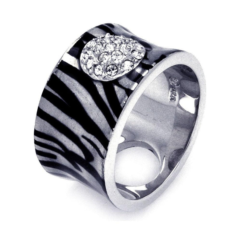 Closeout-Silver 925 Rhodium Plated Clear Pave Set CZ Zebra Print Ring - BGR00321 | Silver Palace Inc.