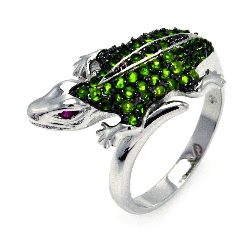 Closeout-Silver 925 Rhodium Plated Purple and Green Pave Set CZ Lizard Ring - BGR00324 | Silver Palace Inc.