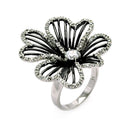 Closeout-Silver 925 Rhodium and Black Rhodium Plated Clear CZ Open Flower Ring - BGR00329 | Silver Palace Inc.