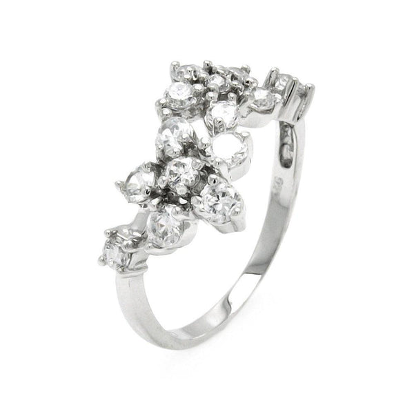 Silver 925 Rhodium Plated Clear CZ Flower Ring - BGR00440 | Silver Palace Inc.